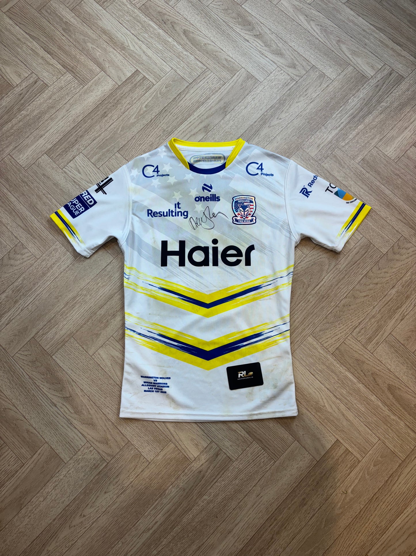Warrington wolves 2025 Vegas match worn Jersey - Paul Vaughan