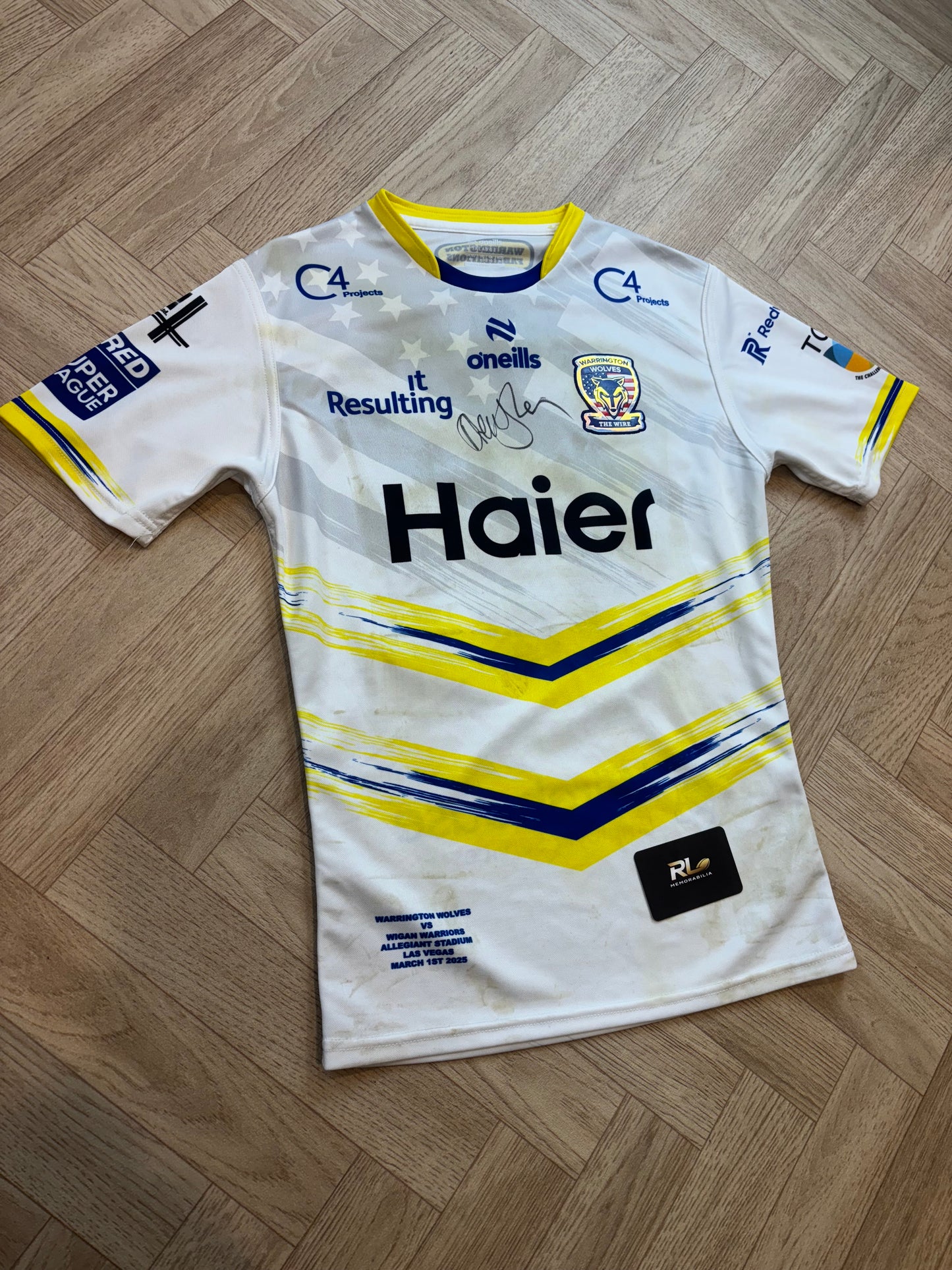 Warrington wolves 2025 Vegas match worn Jersey - Paul Vaughan